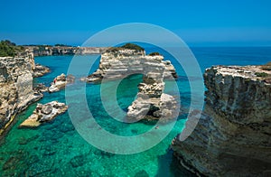 Rocky beach in Puglia, Torre SantÃ¢â¬â¢Andrea, Italy photo